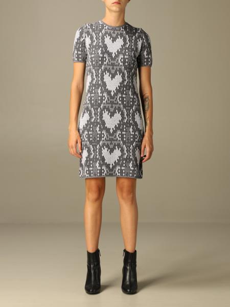 Abito Love Moschino in misto lana con cuori effetto pitone