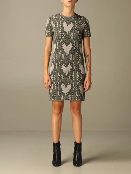Abito Love Moschino in misto lana con cuori effetto pitone