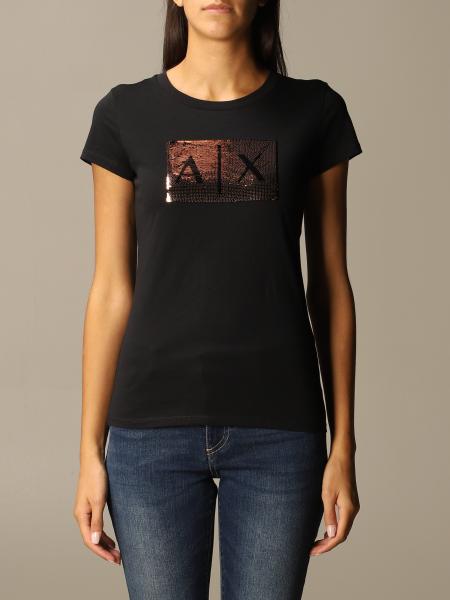 Armani Exchange Outlet: Slim sequin logo half sleeve crewneck | T-Shirt ...