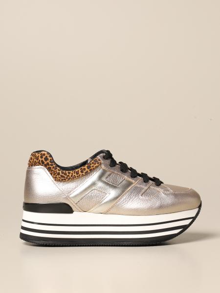 H283 maxi Hogan sneakers in laminated leather with animalier ankle