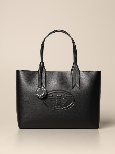EMPORIO ARMANI: bag with embossed logo - Black | Emporio Armani tote ...