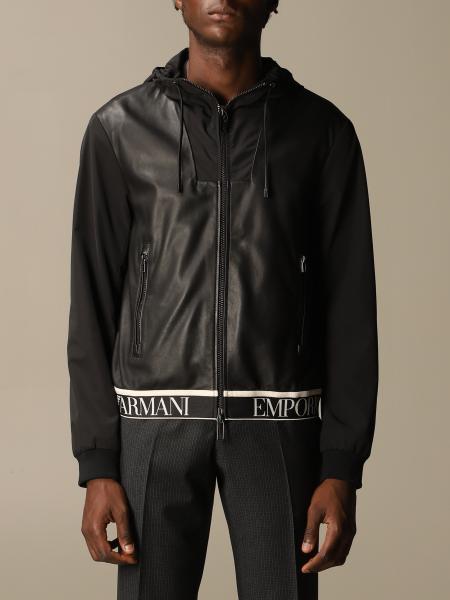 Felpa a bomber Emporio Armani in pelle e tessuto tecnico
