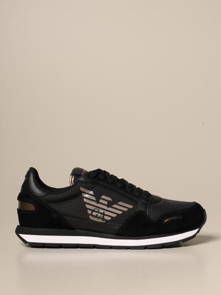 Emporio Armani Outlet: sneakers in suede and technical fabric - Black |  Emporio Armani sneakers X4X215 XM561 online on 