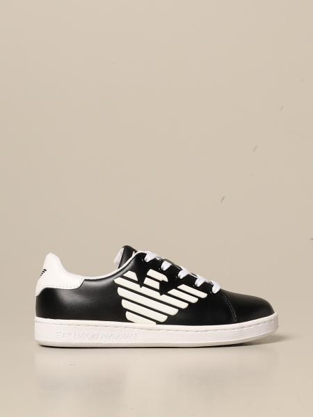 Ea7 kids: EA7 sneakers in leather with contrasting logo