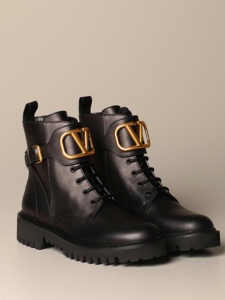 Valentino Garavani Outlet: Anfibio Combat in pelle con V logo - Nero |  Stivaletti Valentino Garavani UW2S0Q03 BEK GIGLIO.COM