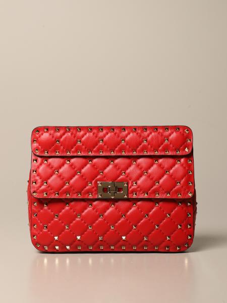 VALENTINO GARAVANI: Rockstud Spike leather bag - Red | Valentino ...