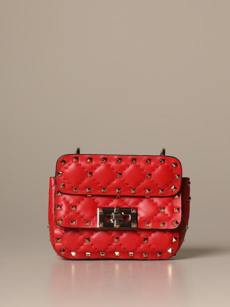 VALENTINO GARAVANI: Rockstud Spike micro leather bag - Red