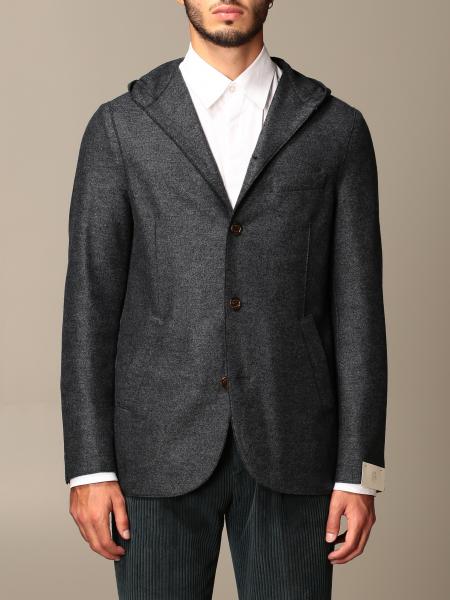 Eleventy Outlet Jacket In Boiled Wool With Hood Charcoal Eleventy Blazer B70giab01 Tes0b118 