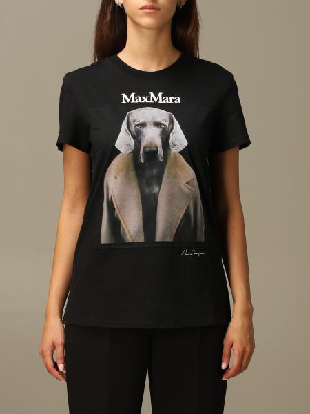 MAX MARA: t-shirt in cotton jersey with photographic print - Black ...