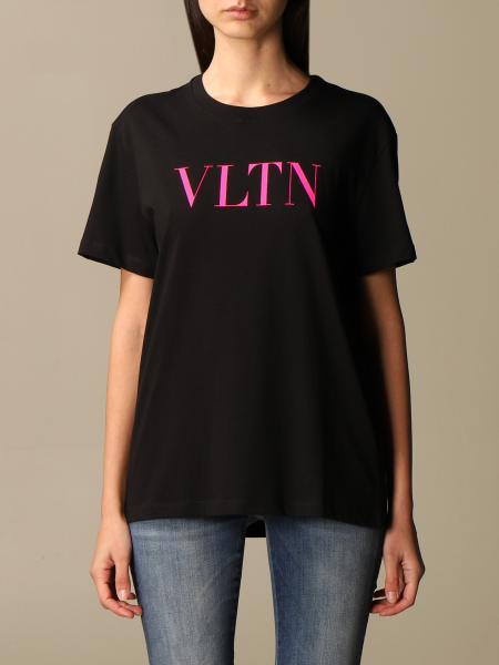 Valentino Outlet: cotton t-shirt with fluo VLTN logo - Black 1