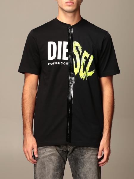 Roei uit bouwer Waardig Diesel Outlet: cotton t-shirt with fluo logo - Black | Diesel t-shirt  A00326 0CATM online on GIGLIO.COM