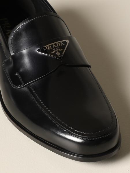Prada moccasin in brushed leather with triangular logo | Loafers Prada ...
