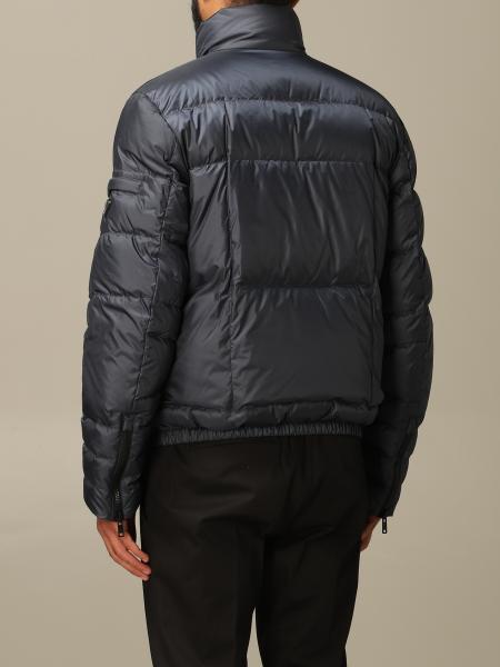 Prada: Technical Leather Down Jacket With Triangular Logo 