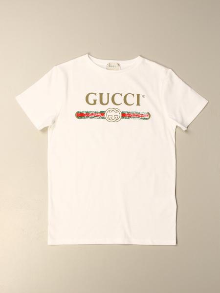 GUCCI: T-shirt with vintage logo - White | Gucci t-shirt 503628 X3L02 ...