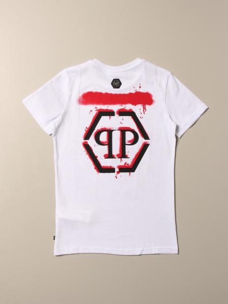 Philipp Plein Outlet: cotton t-shirt with skull and rhinestones - White ...