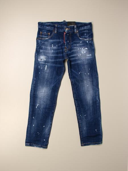 Jeans Rundan Dsquared2 Junior in denim used con rotture e spruzzature