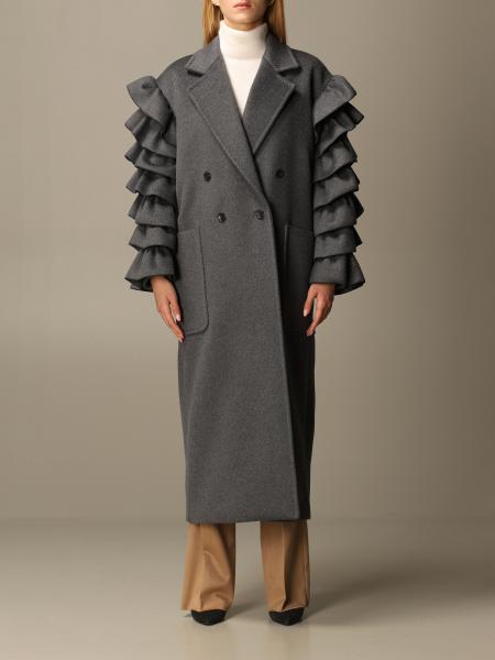 MAX MARA: Fiorigi cashmere coat with rouches - Grey | Max Mara 