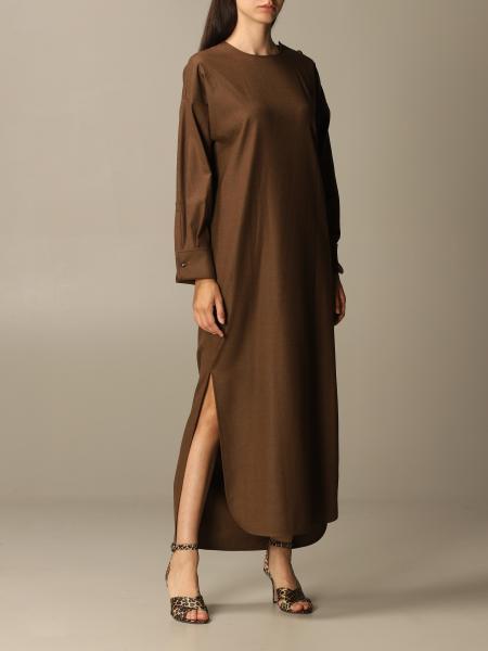 Max Mara Outlet: Venusia dress in wool flannel - Leather | Max Mara