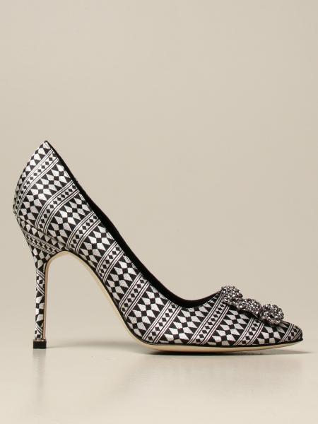 MANOLO BLAHNIK: Hangisi décolleté in jacquard fabric with jewel 