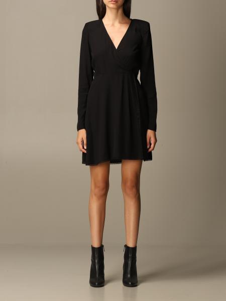 Patrizia Pepe Outlet: short dress with logoed profiles - Black ...