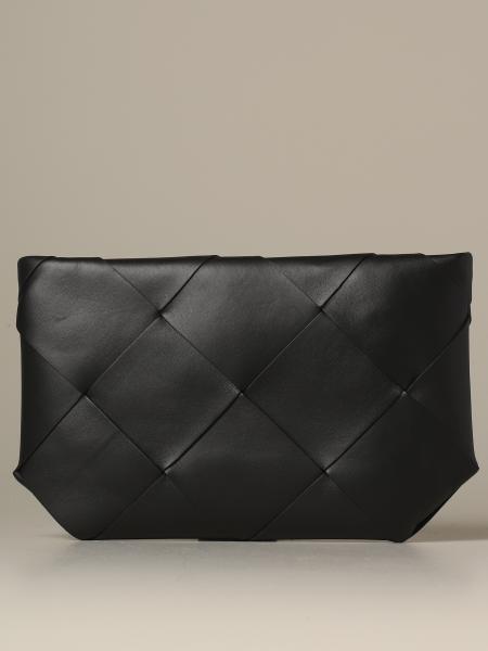 BOTTEGA VENETA: clutch bag in woven leather - Black | Bottega Veneta ...