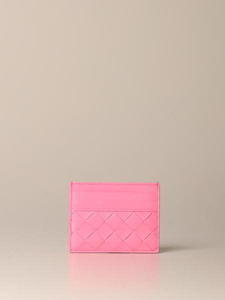 BOTTEGA VENETA: credit card holder in woven leather - Pink | Bottega Veneta  wallet 635042 VCPP3 online at