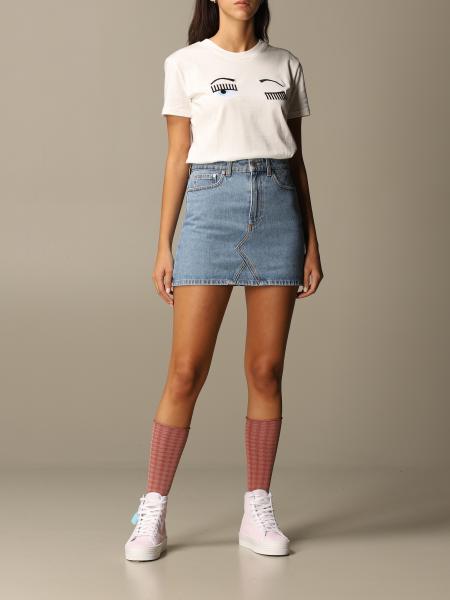 CHIARA FERRAGNI: Gonna di jeans con ricamo eyes flirting - Denim | Gonna  Chiara Ferragni CFST032 GIGLIO.COM