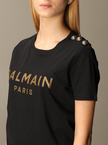 BALMAIN: T-shirt with logo and jewel buttons | T-Shirt Balmain Women ...