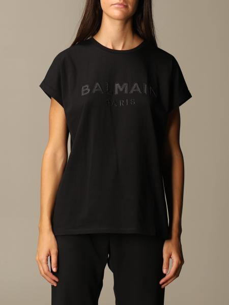 BALMAIN: cotton t-shirt with logo - Black | Balmain t-shirt UF01351I590 ...