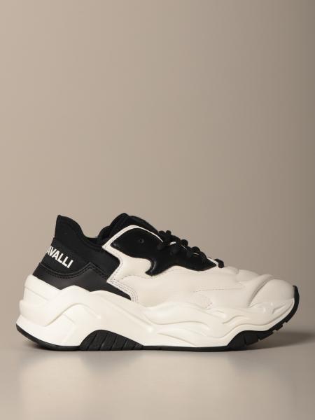 JUST CAVALLI: sneakers in leather and neoprene - White | sneakers S09WS0095 P3446 on GIGLIO.COM