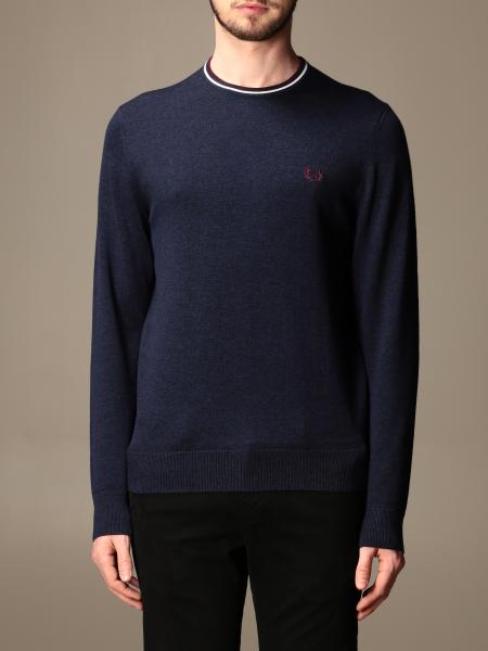 Fred Perry Outlet: crewneck sweater in wool and cotton - Blue | Fred ...