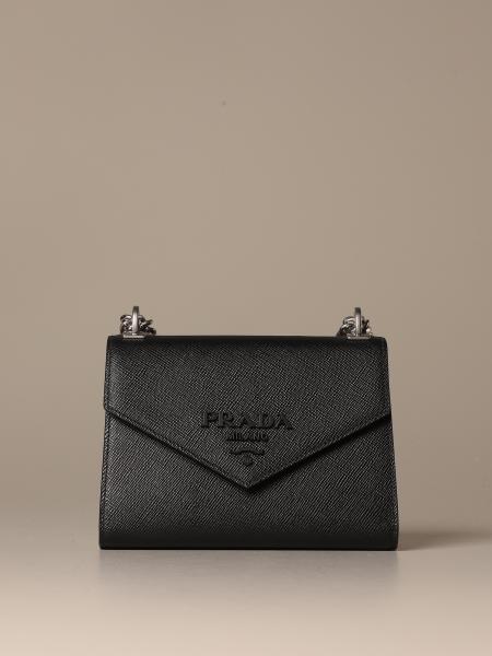 PRADA: Monochrome bag in saffiano leather - Black  Prada crossbody bags  1BD127 2ERX online at