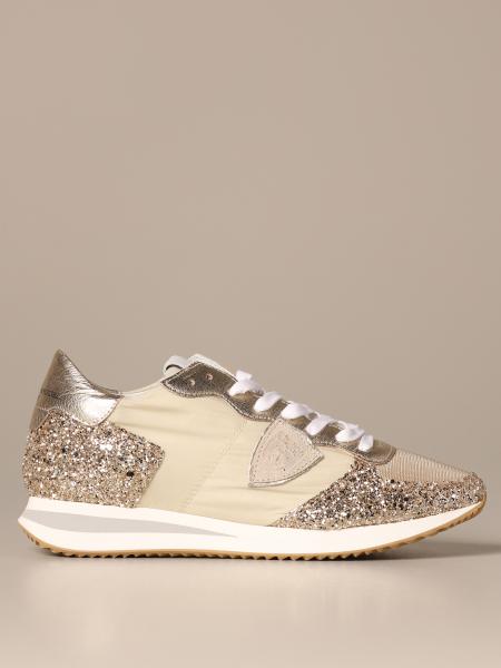 PHILIPPE MODEL: Tropez sneakers in nylon and glitter - Gold | Philippe ...