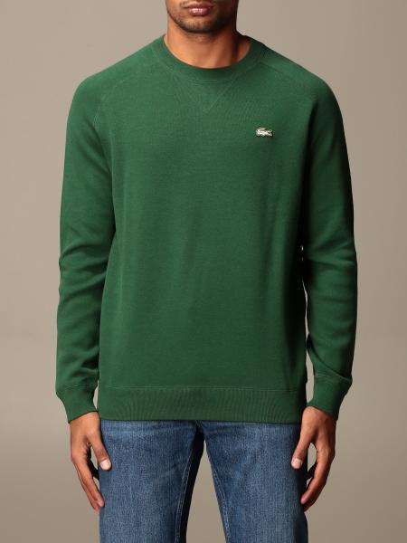 LACOSTE L!VE: Lacoste L! Ve crewneck sweater with logo - Green ...