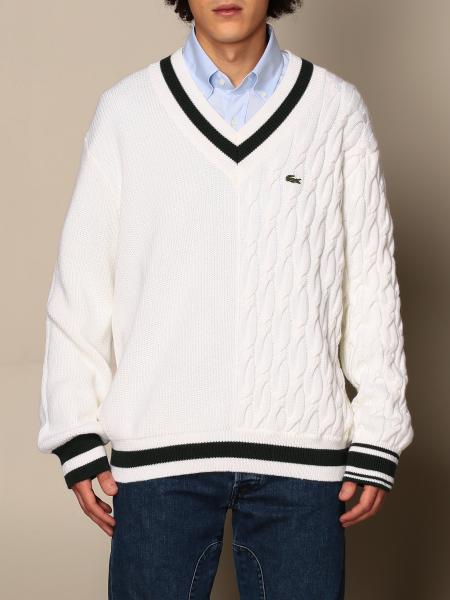 Lacoste L! v-neck sweater in wool blend with logo