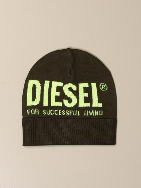 Diesel Outlet: beanie hat with big jacquard logo - Green | Diesel hat  A01473 0NAYP online on GIGLIO.COM