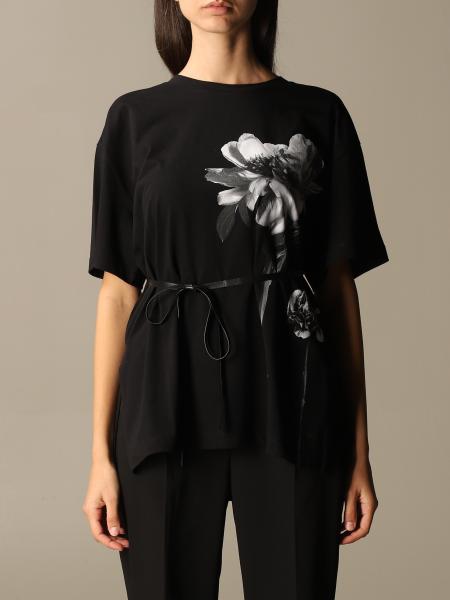 VALENTINO: T-shirt with floral print - Black | Valentino t-shirt