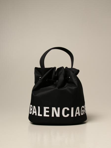 BALENCIAGA: Wheel Drawst bag with logo - Black  Balenciaga shoulder bag  619459 H852N online at