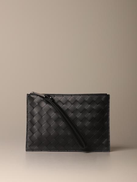 BOTTEGA VENETA: clutch bag in woven leather - Black | Bottega Veneta ...