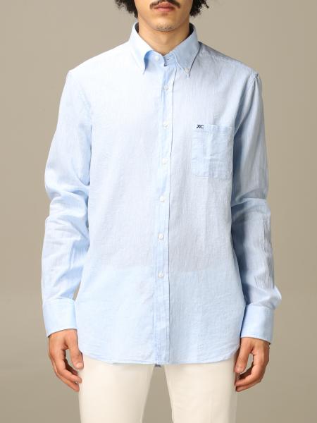 Xc Outlet: shirt in washed linen with button down collar - Sky Blue