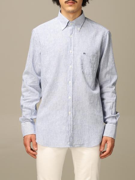 Xc Outlet: Striped linen shirt with button-down collar - Blue | Xc ...