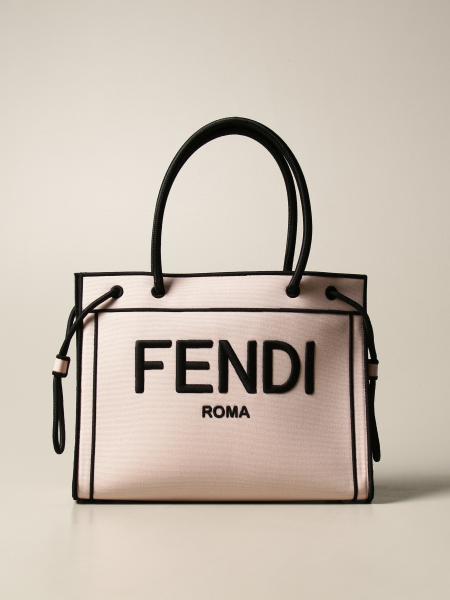 FENDI: canvas bag with embroidered logo - Pink | Fendi shoulder bag ...