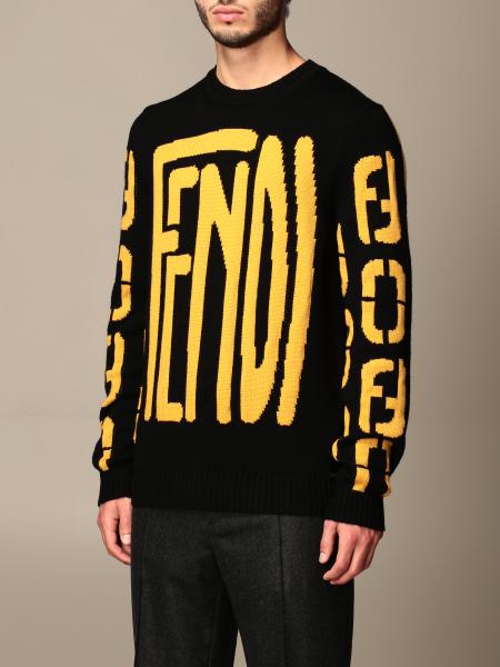 FENDI: crewneck sweater with big logo - Black | Fendi sweater FZY111 ...