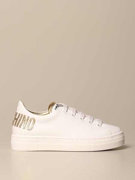 Moschino: Moschino Teen sneakers in leather with laminated logo