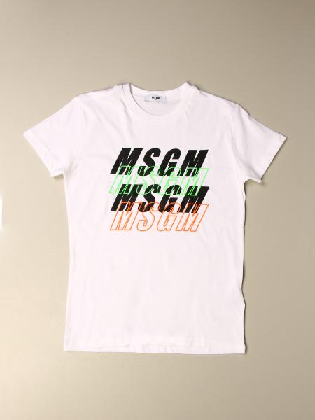 MSGM KIDS: cotton T-shirt with repeated big logo - White | Msgm Kids t ...