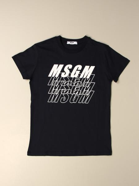 MSGM KIDS: cotton t-shirt with big logo - Blue | Msgm Kids t-shirt