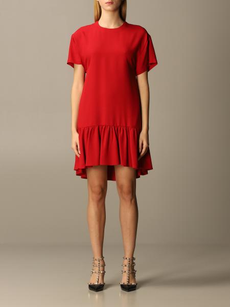 Red Valentino Outlet: short dress in satin with flounce - Red | Red UR0VAV40 0F1 online at GIGLIO.COM