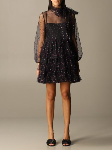 VALENTINO: short dress lurex polka dot tulle - Black | Red Valentino dress UR0VAV05 5D8 online on GIGLIO.COM