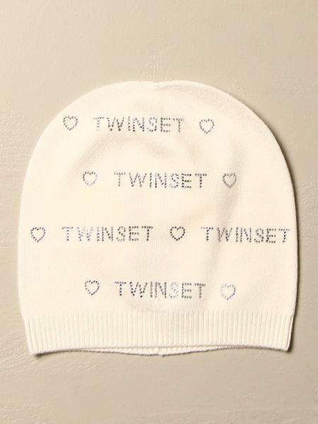 Twin-set hat in viscose blend with rhinestone logo