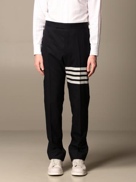 THOM BROWNE: wool trousers with bands - Navy | Thom Browne